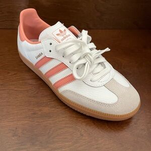Adidas Samba White and Coral Trainers